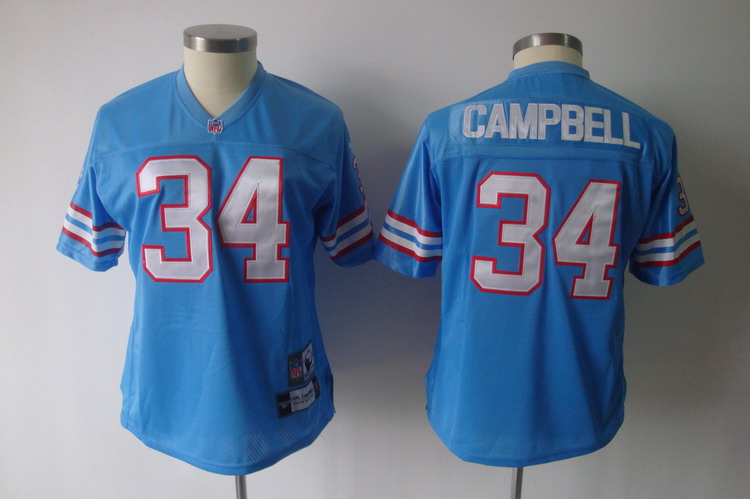 Oilers #34 Earl Campbell Baby Blue Women's Throwback Team Color Stitched NFL Jersey - Click Image to Close